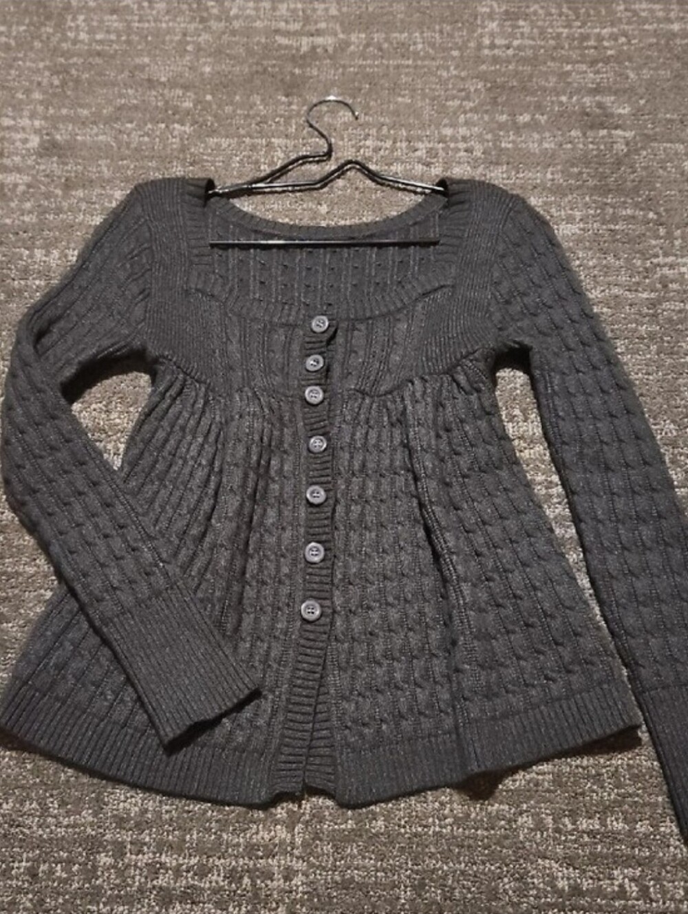 Women's Charcoal Cable-Knit Button-Front Sweater Cardigan